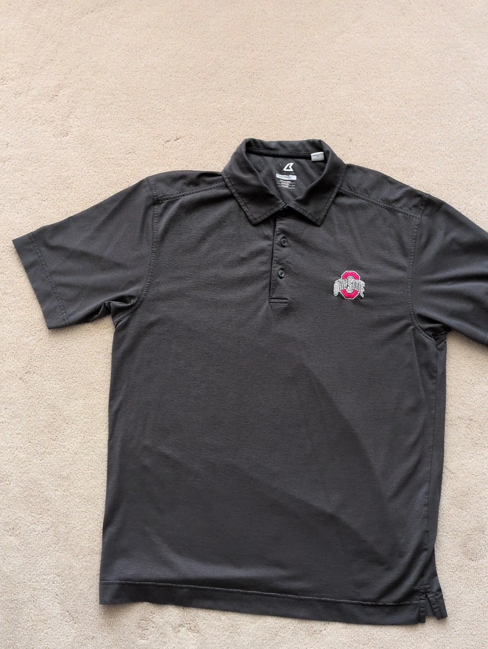 Men’s Black Striped Polo Shirt with Embroidered Ohio State Logo